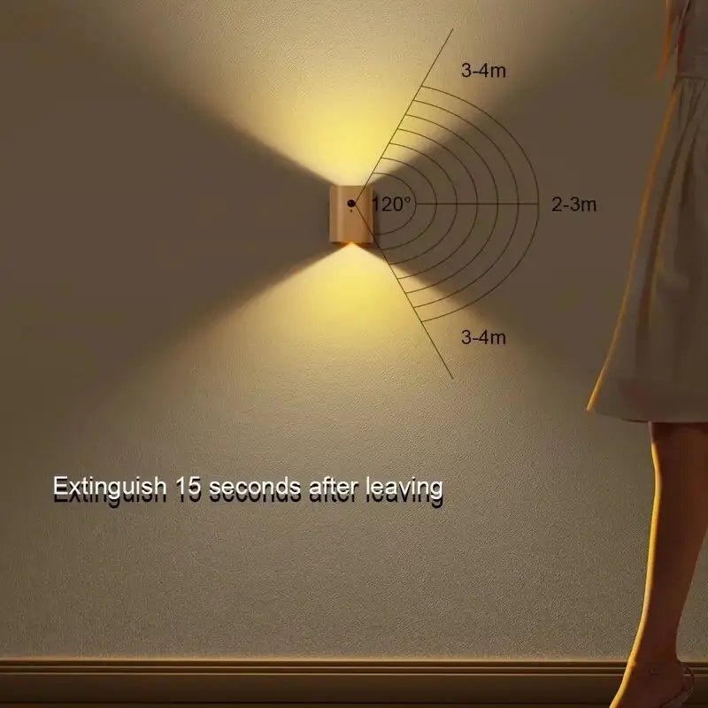 Rechargeable Lamp Wooden Motion Sensor Up Down Wall Sconce Cordless Night Light