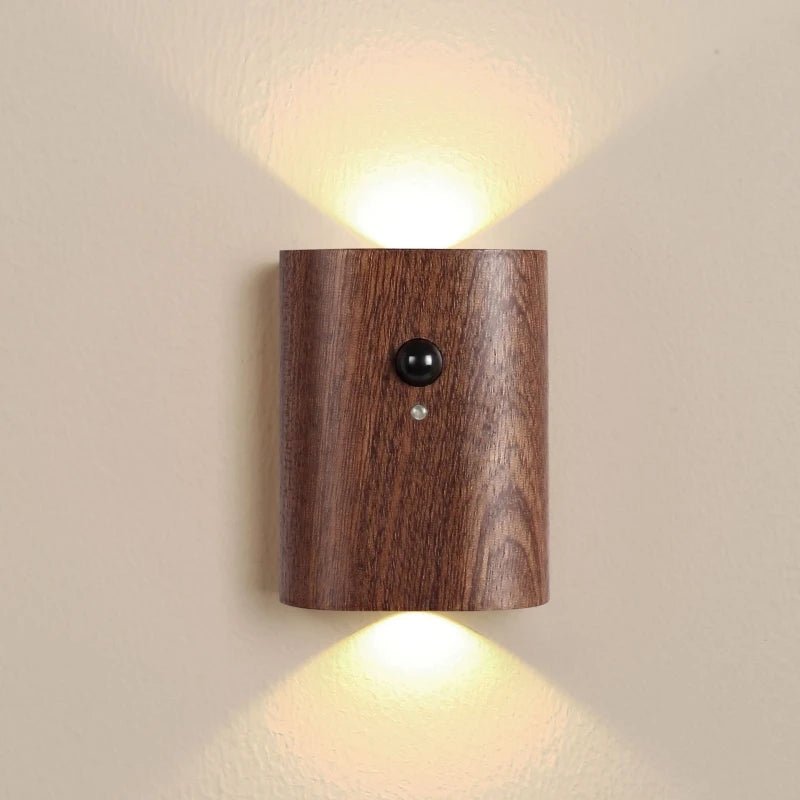 Rechargeable Lamp Wooden Motion Sensor Up Down Wall Sconce Cordless Night Light