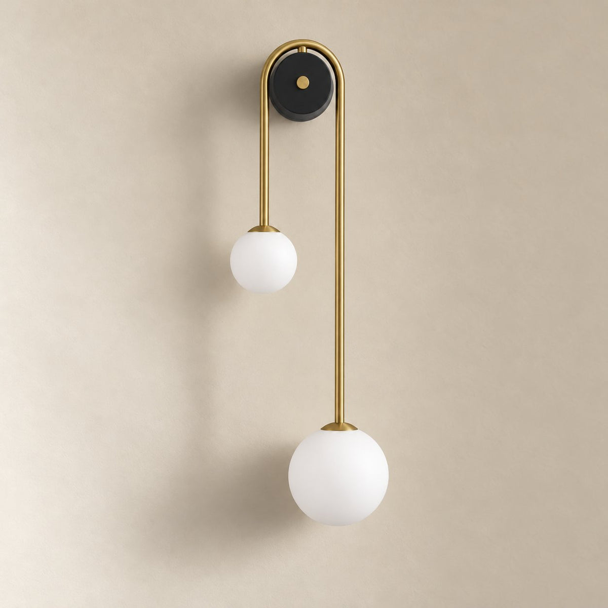 Alcoutim arc offset wall sconce, Right, 56 cm, unlit on a plain plaster wall.
