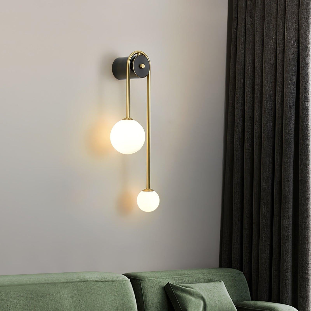 Alcoutim brass sconce mounted in bedroom beside wall