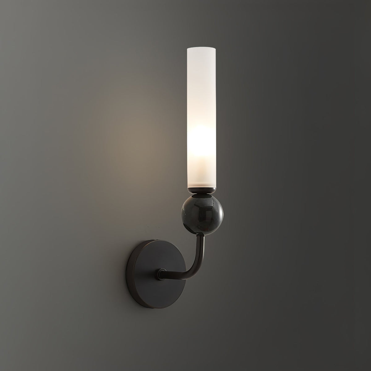 Aljezur Model B brass body with black marble ball, front view