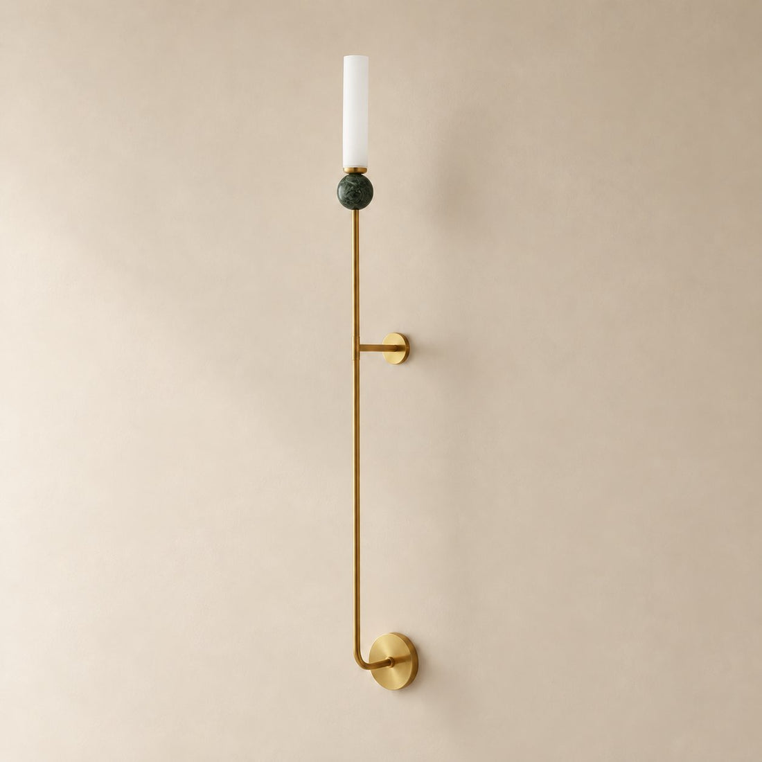 Brass Wall Sconce Vertical Marble Accent Cylinder Shade Dimmable Indoor Lighting