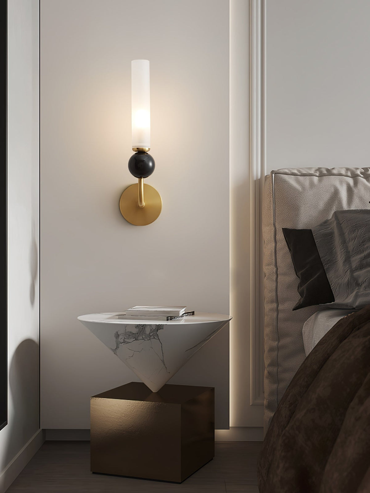 Aljezur wall sconce in dining room, soft indirect light