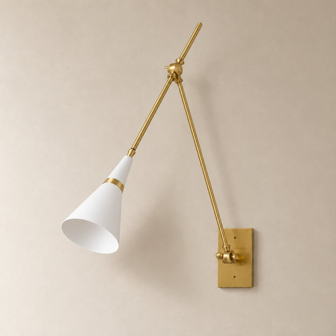 Sconce Light Adjustable Swing Arm Brass Cone Shade Pivot Joint Wall Mount Lighting
