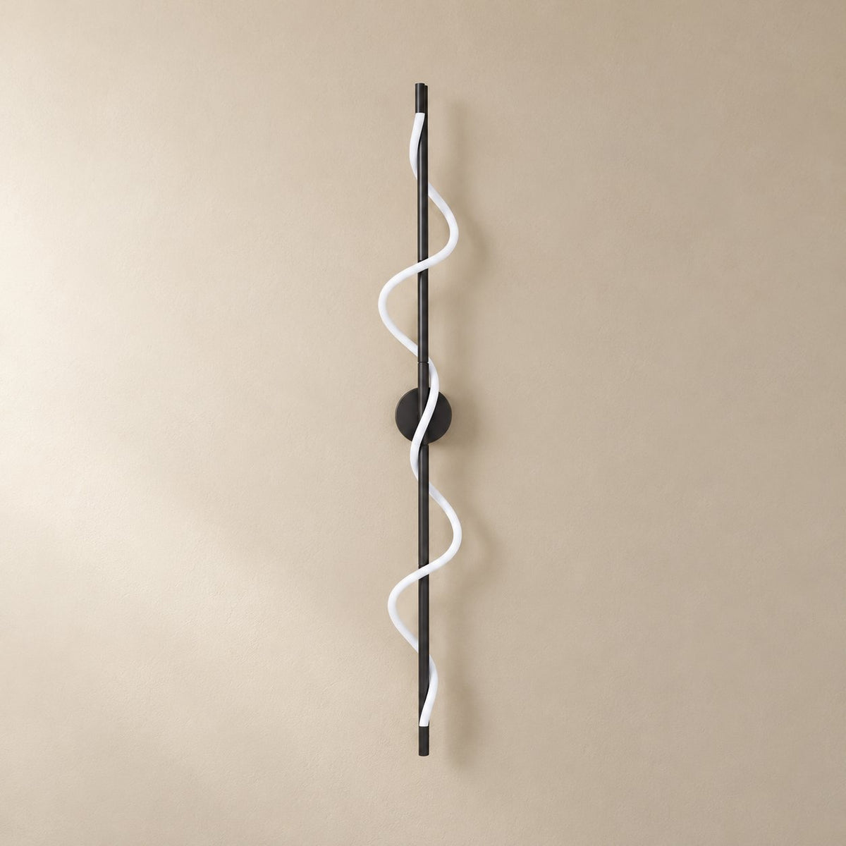 Alvito linear flexible wall sconce in matte black, 120 cm, unlit on a plain plaster wall.