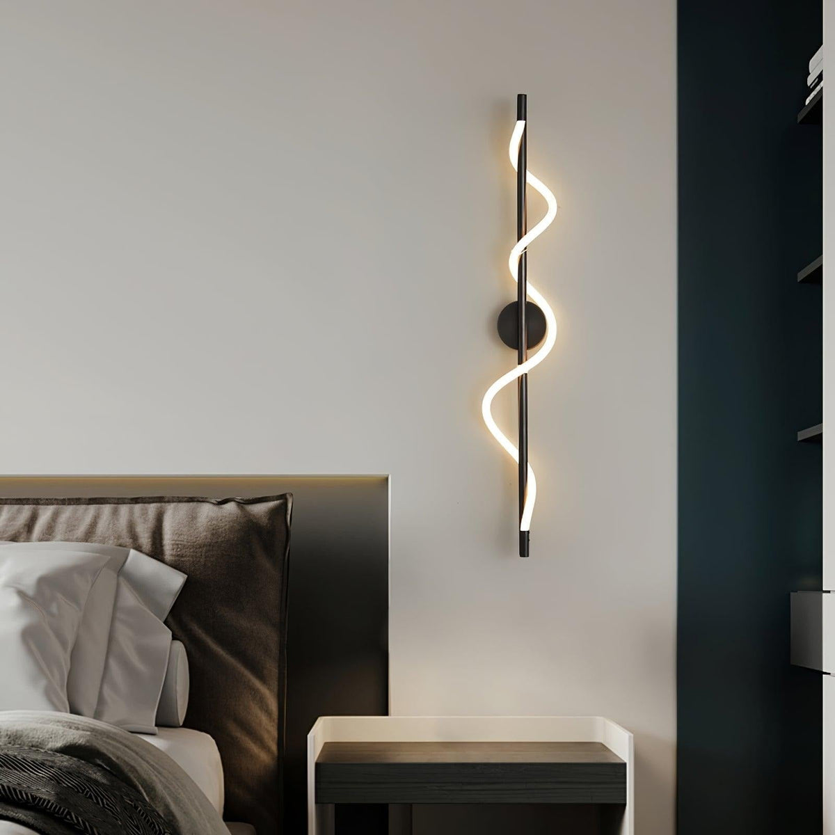 Alvito sconce installed in room, warm light glow from LED spiral fixture