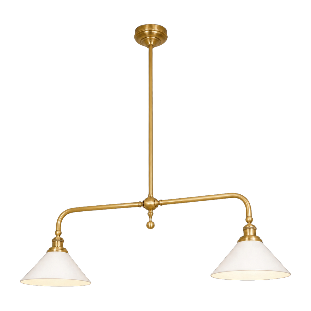 Brass and Ceramic Linear Chandelier — complete product view on a pure white background