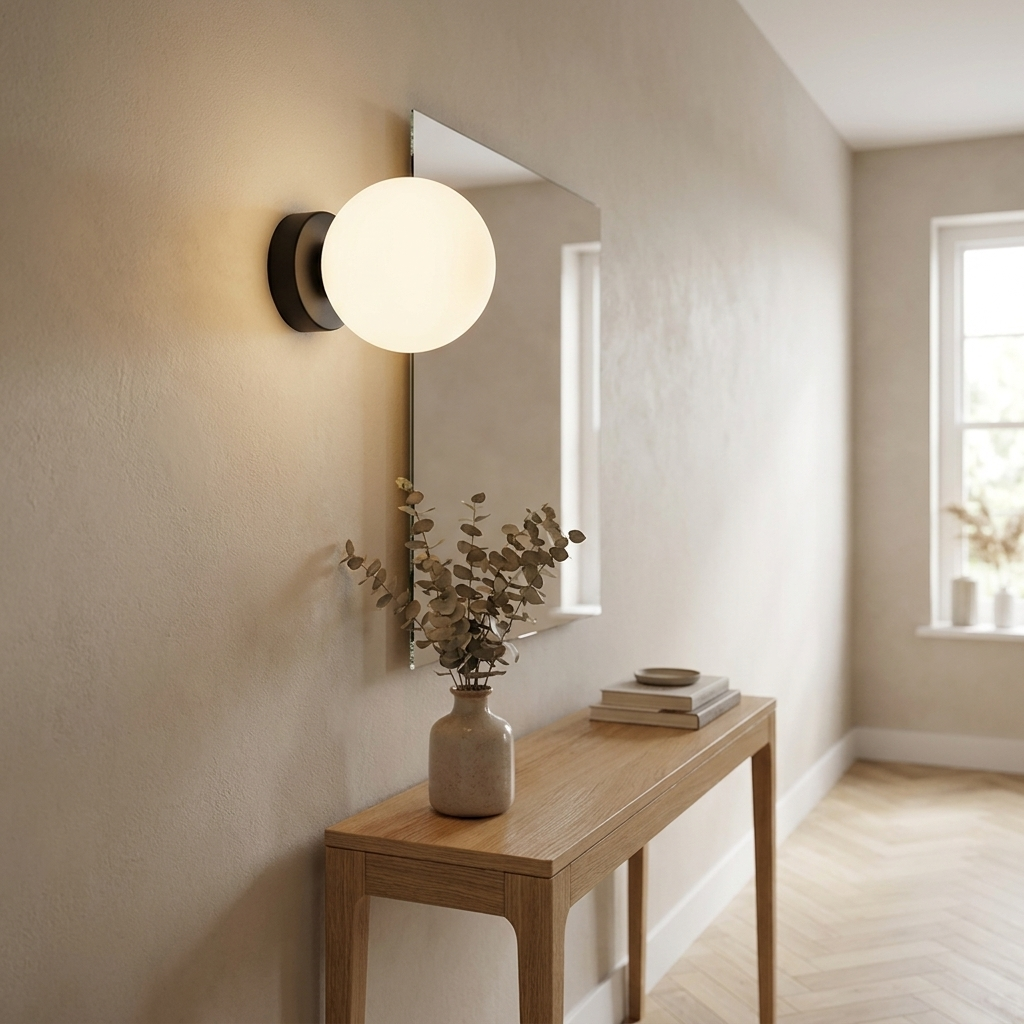 Indoor Wall Lamp Globe Opal Glass Shade Round Flush Mount Modern Sconce Lighting
