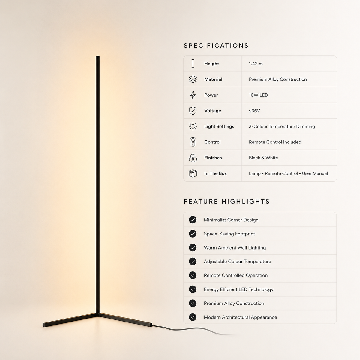 Tricolour Floor Lamp with Remote Control — Dimmable Warm Light