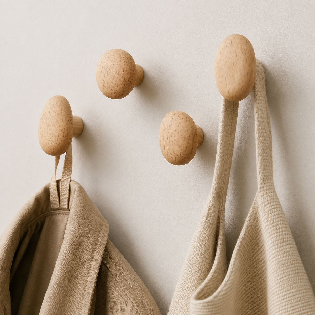 Wall Hooks - No Drill, 4-Shape Set, Entryway, Nordic, Wood – Light Wood