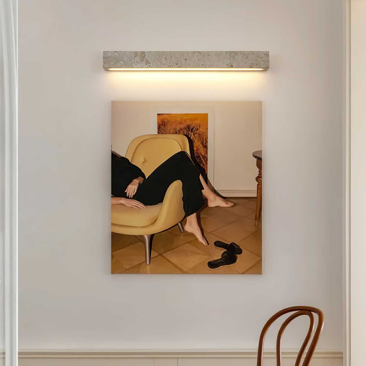 Barrancos travertine wall light detail of side mounting