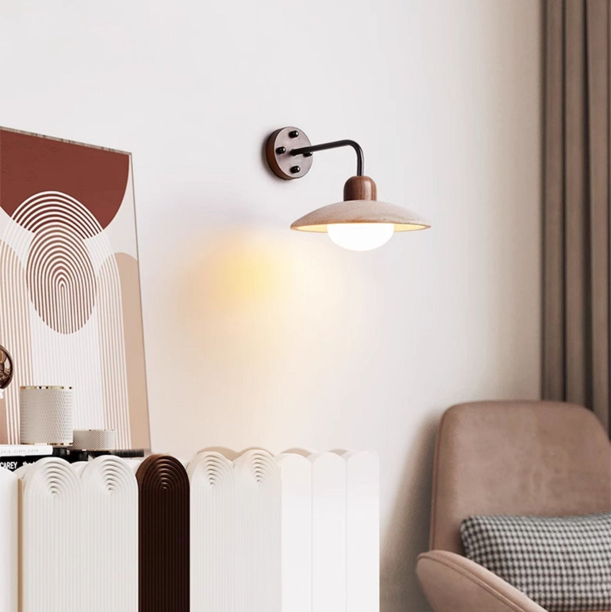 Boticas wall sconce detail of wood mounting plate