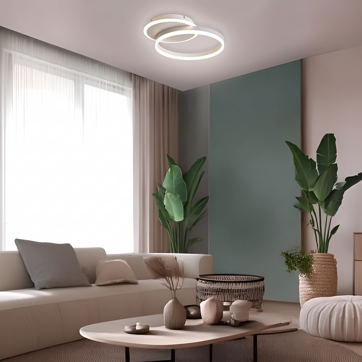 Circle LED flush mount – 2 Rings White. AI-assisted finish visualization; confirm details with support.