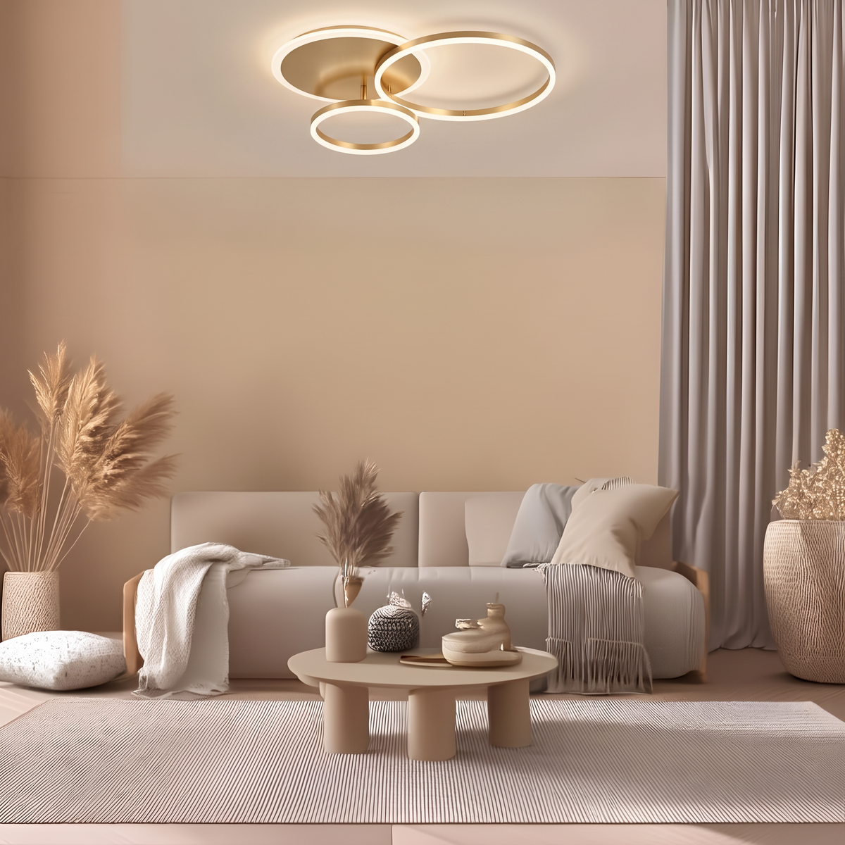 Circle LED flush mount – 3 Rings Gold. AI-assisted finish visualization; confirm details with support.