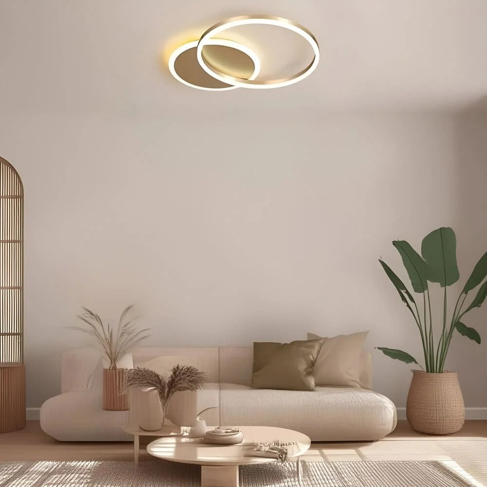 Circle Interlocking Ring LED Flush Mount – 2 Lights, Gold