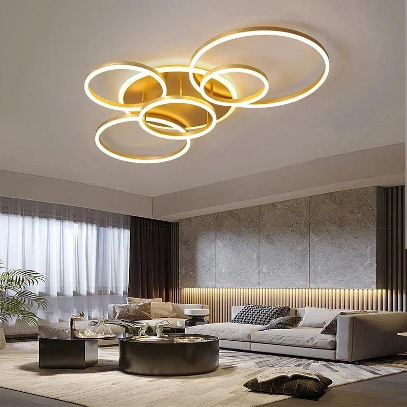 Circle Interlocking Ring LED Flush Mount – 5 Lights, Gold