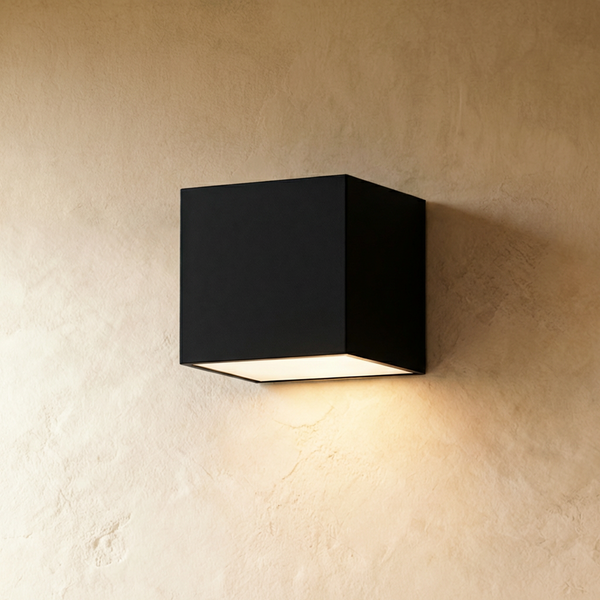 Black Wall Sconce Light Cube Solar Powered IP65 Outdoor Up Down Waterproof