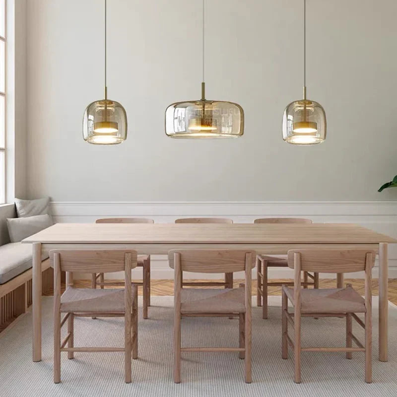 Modern Glass Pendant Light Amber Smoked Clear Dome LED Hanging Lamp Kitchen Island 9-13 Inch