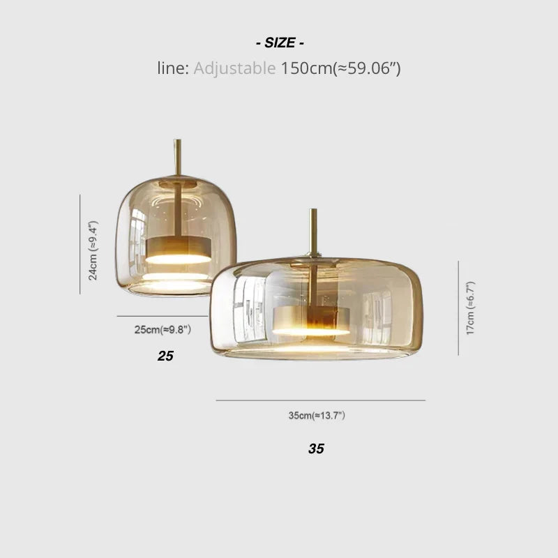 Modern Glass Pendant Light Amber Smoked Clear Dome LED Hanging Lamp Kitchen Island 9-13 Inch