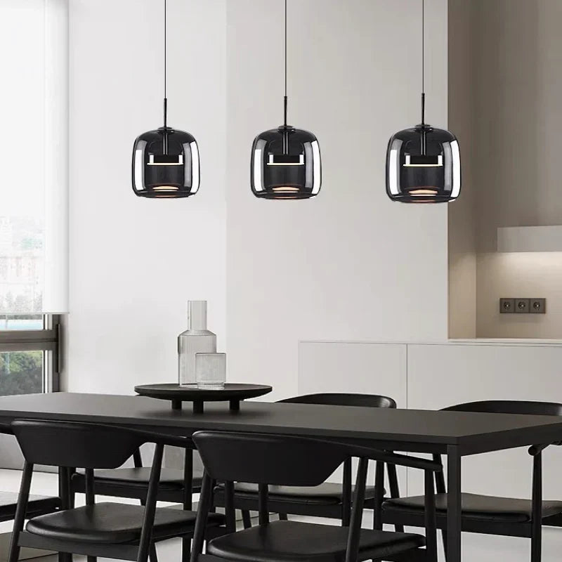Modern Glass Pendant Light Amber Smoked Clear Dome LED Hanging Lamp Kitchen Island 9-13 Inch