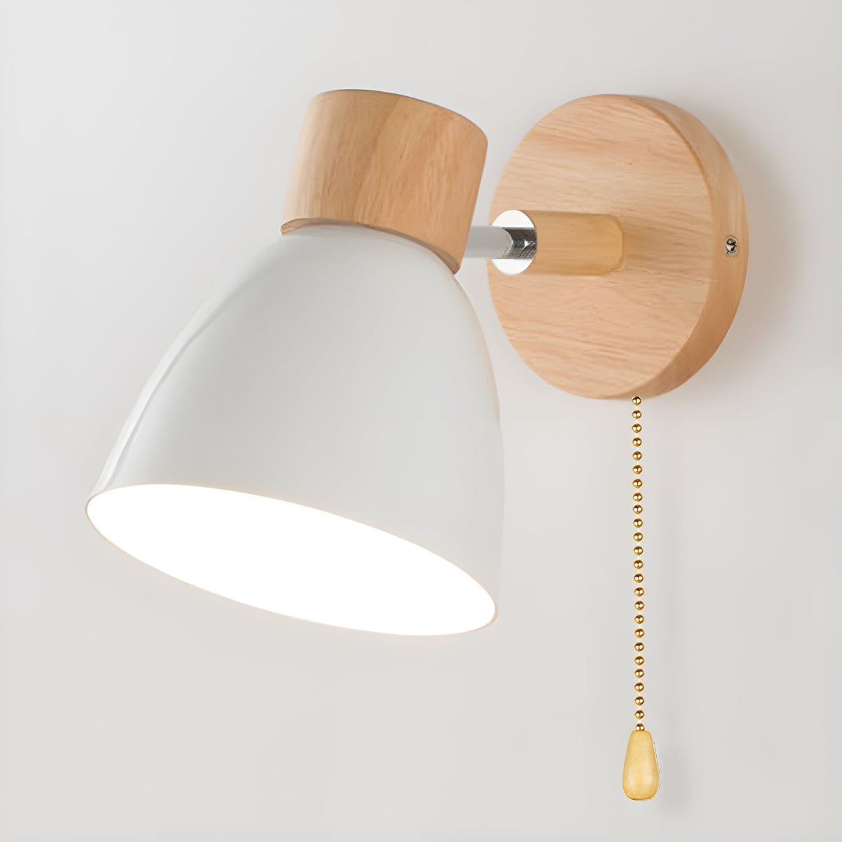 Wall Lamps for Bedroom Wood Nordic Sconce Dome Shade Pull Chain Switch Bedside