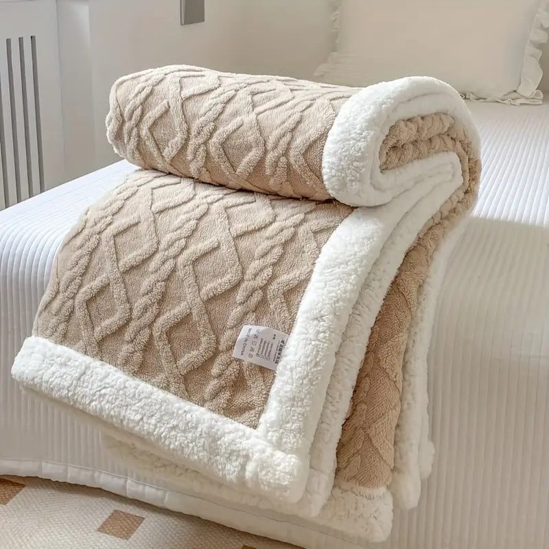 Heavyweight Sherpa Fleece Blanket Reversible Diamond Textured Throw Cozy Bedding