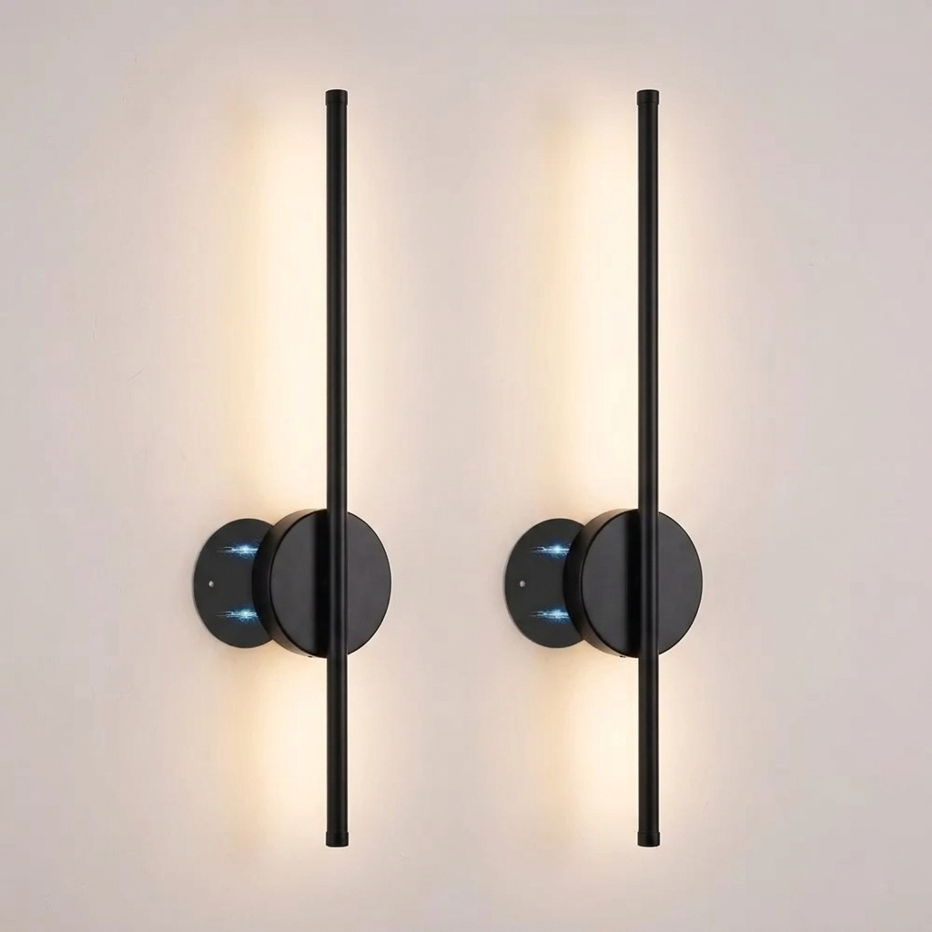 Battery operated 20-inch magnetic linear wall sconce in black, wall mounted and lit