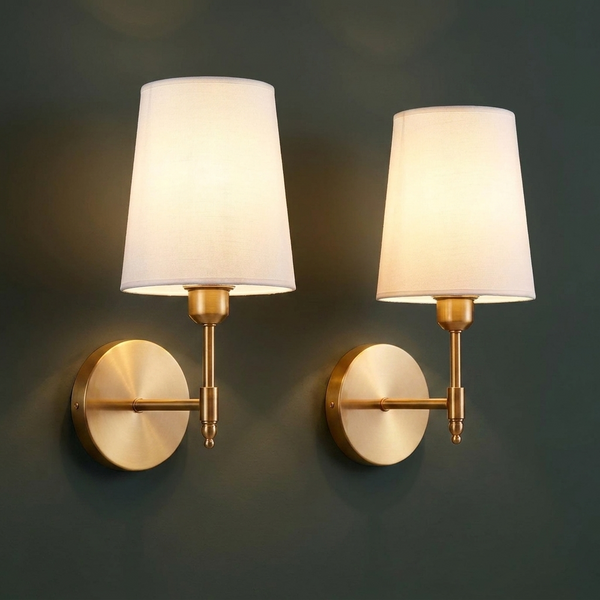 Cordless Wall Sconce with Fabric Tapered Shade Remote Control Dimmable Battery Powered