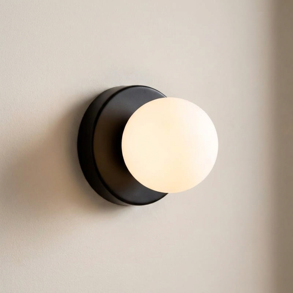 Macaron mini wall sconce with a black glass shade