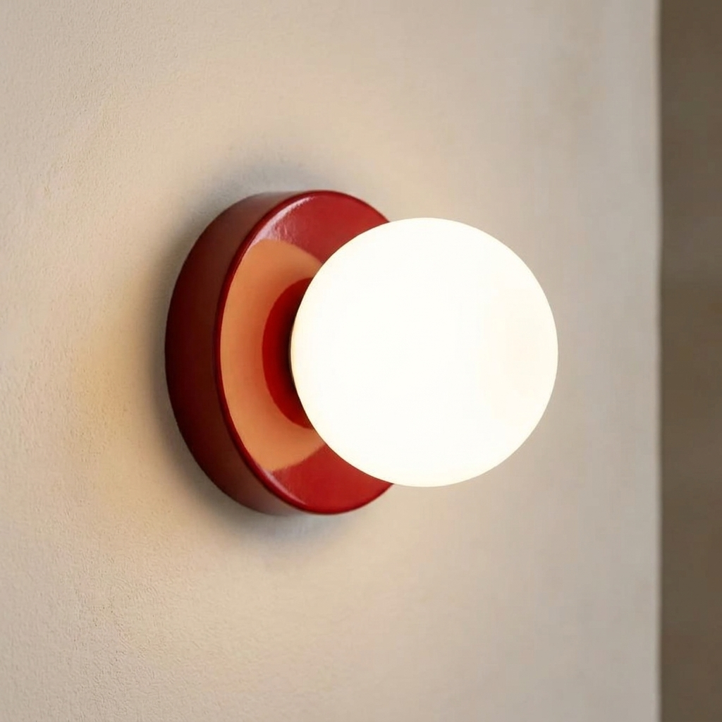 Macaron mini wall sconce with a red glass shade
