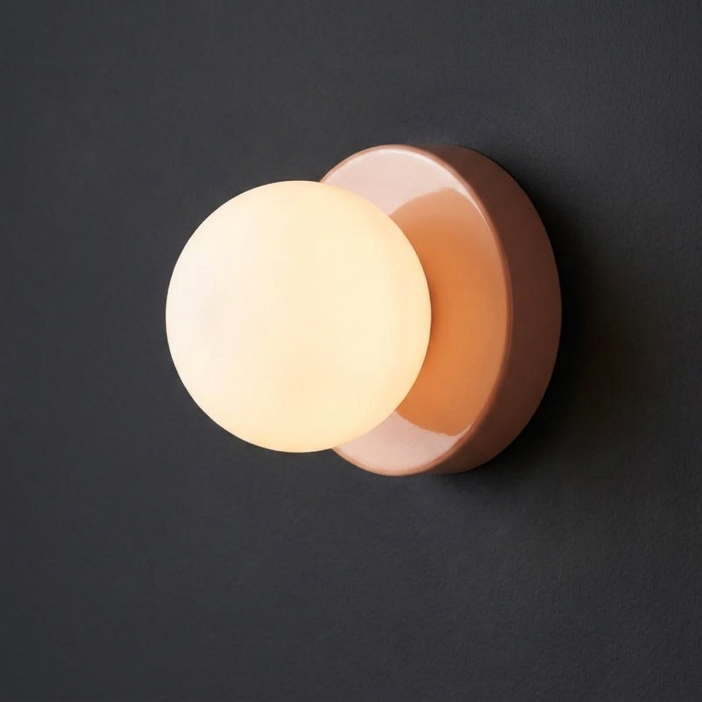 Macaron mini wall sconce with a pink glass shade