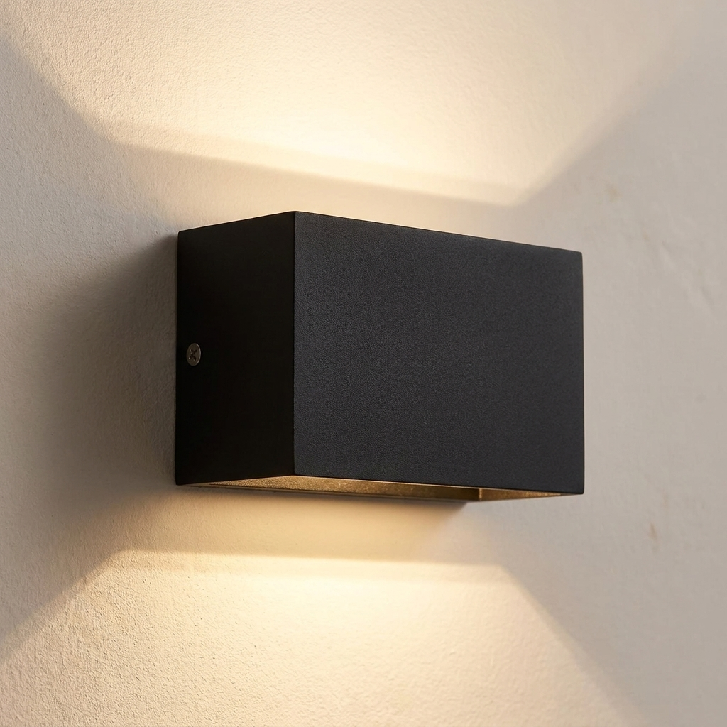 Modern Cube Outdoor Wall Sconce Up Down LED Light Black White Set of 2 Patio
