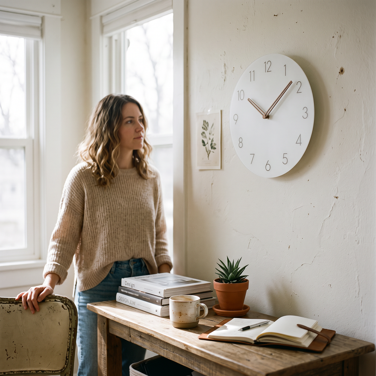Fjell Minimalist Wood Wall Clock - White