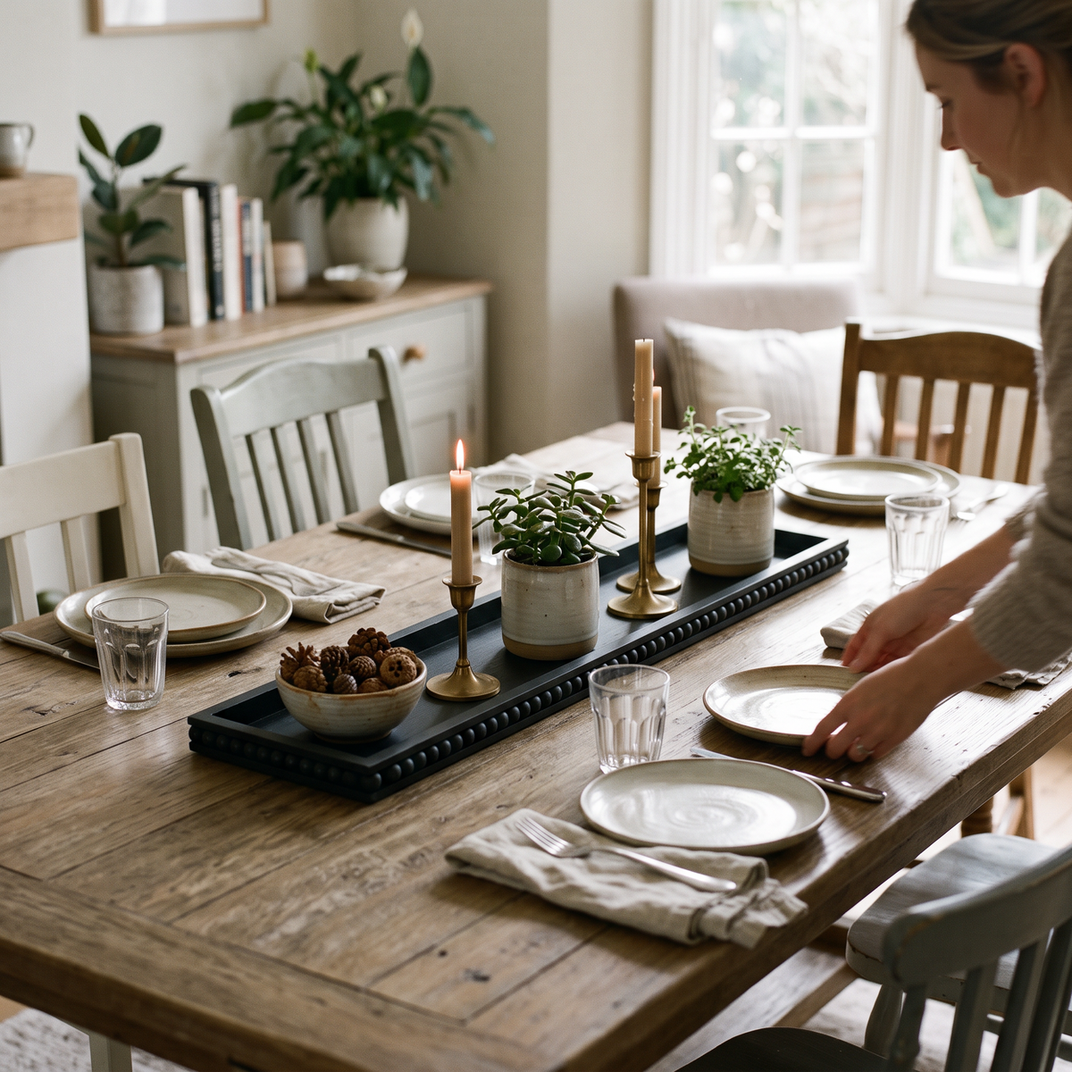 Black Flat Beaded Wooden Tray