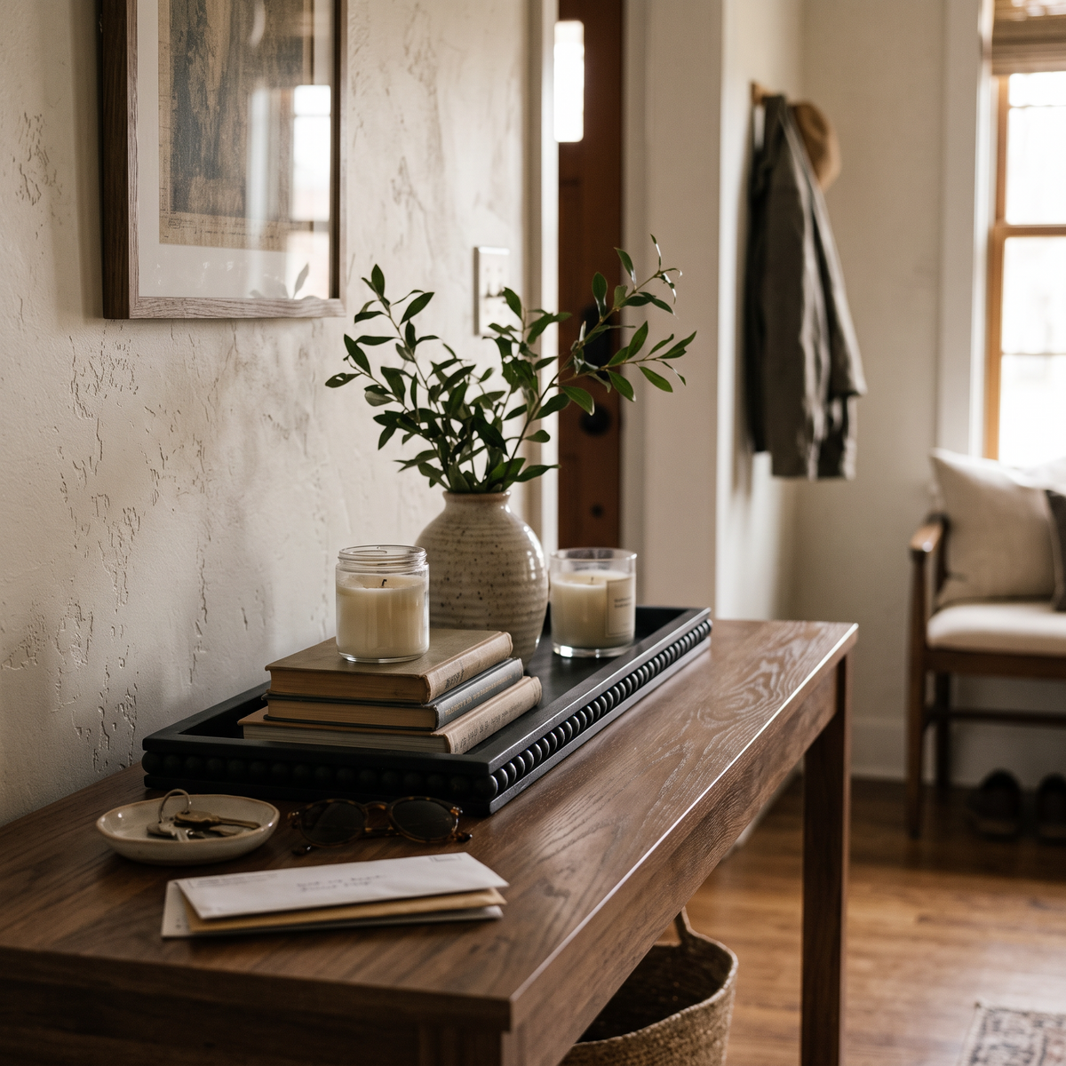 Black Flat Beaded Wooden Tray