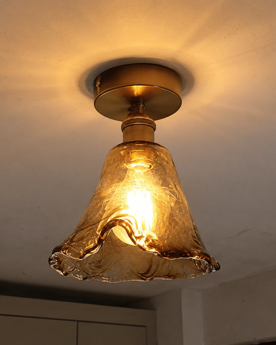 Josephine | Ruffled Amber Glass Ceiling Lamp - Luma House