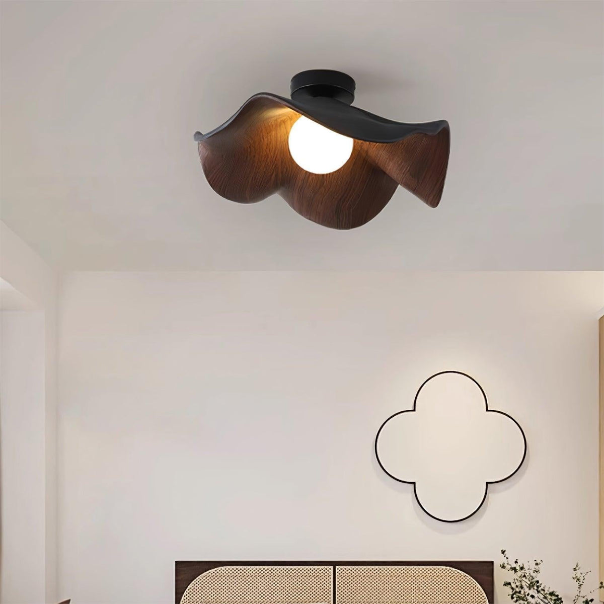 Lotus Leaf Wood Ceiling Light – Black & Walnut color
