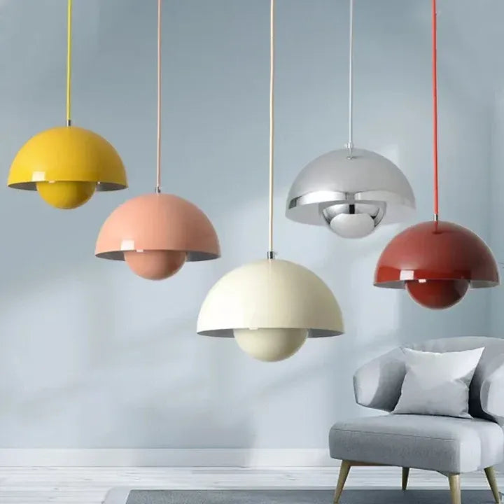 Metal Pendant Light Mushroom Dome Shade 9.1 Inch Multicolor Ceiling Hanging Lamp