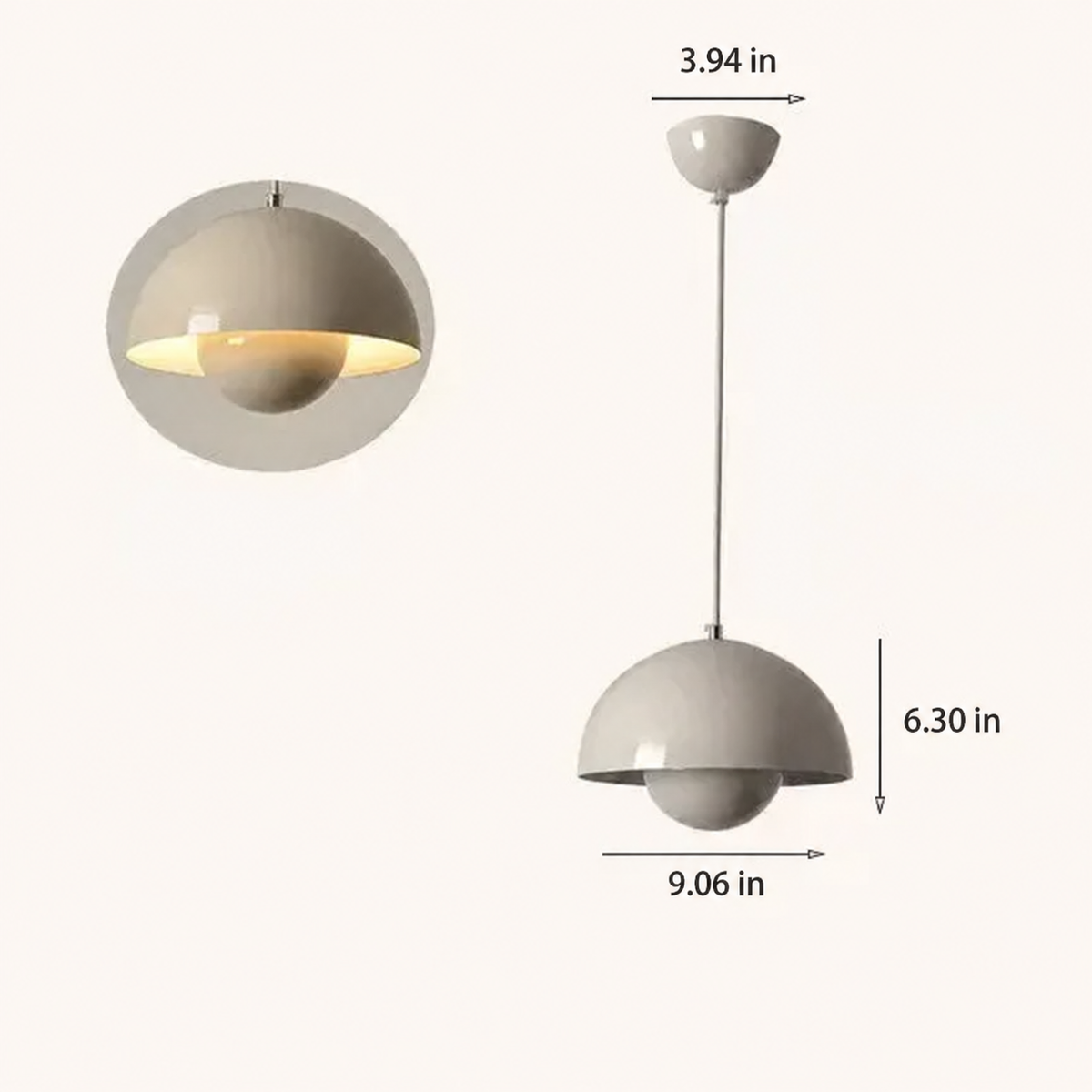 Nola gray mushroom pendant light with shade 9.06 inches wide and 6.30 inches high and canopy 3.94 inches wide