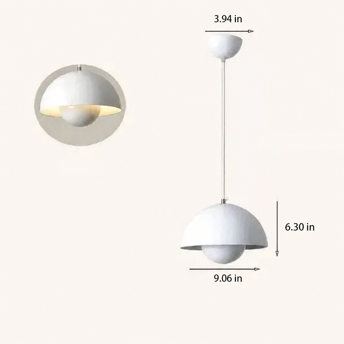 Nola white mushroom pendant light with shade 9.06 inches wide and 6.30 inches high and canopy 3.94 inches wide