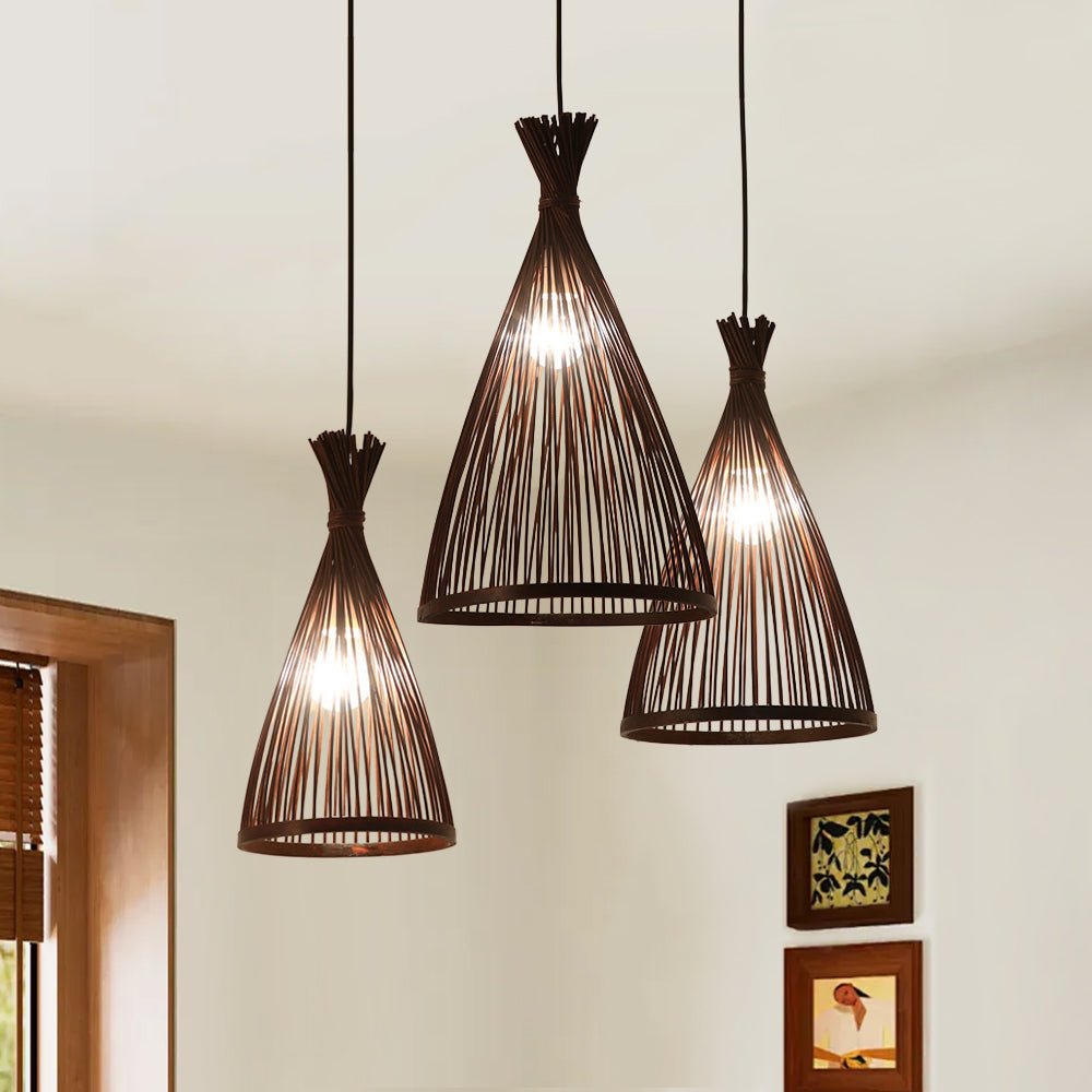 Woven Pendant Light Bamboo Cone Shade Tapered Hanging Ceiling Fixture Kitchen Dining