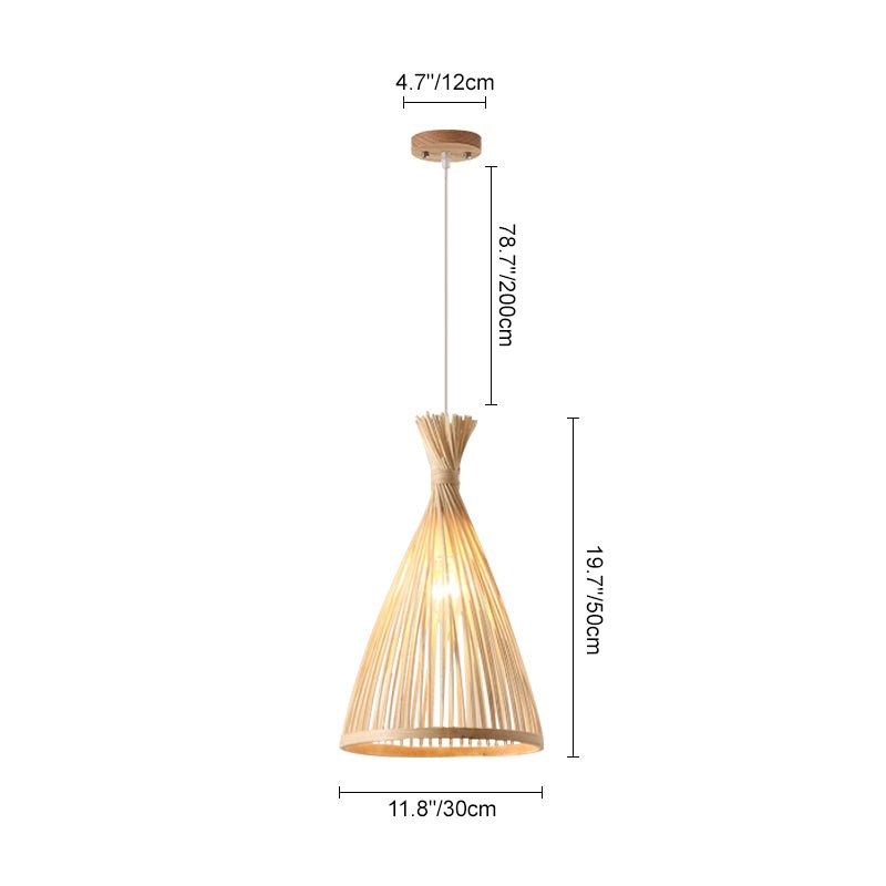 Woven Pendant Light Bamboo Cone Shade Tapered Hanging Ceiling Fixture Kitchen Dining
