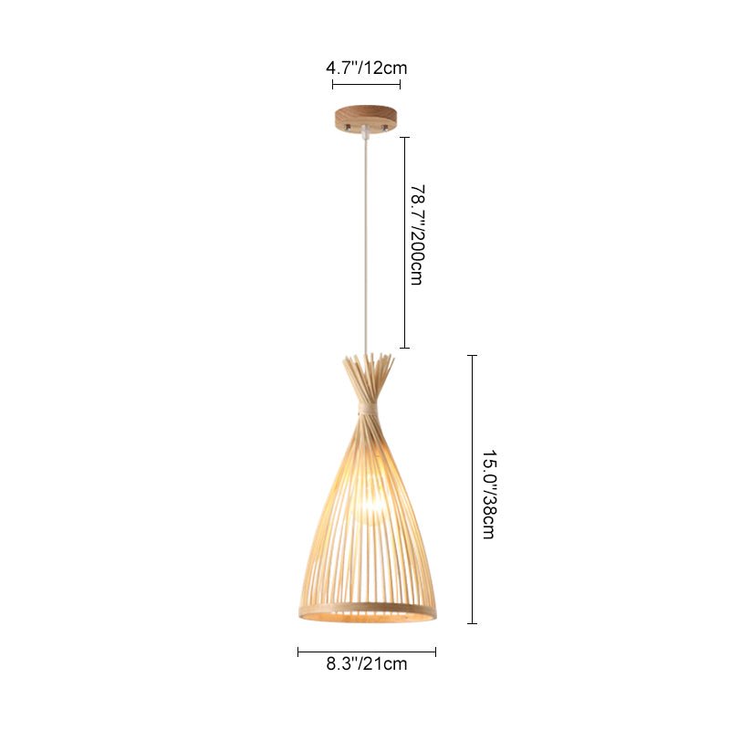 Woven Pendant Light Bamboo Cone Shade Tapered Hanging Ceiling Fixture Kitchen Dining