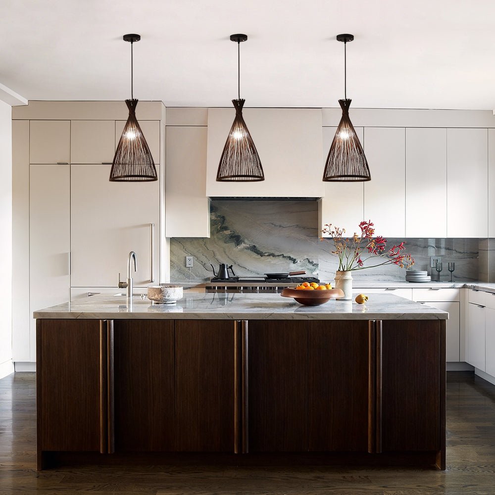 Woven Pendant Light Bamboo Cone Shade Tapered Hanging Ceiling Fixture Kitchen Dining