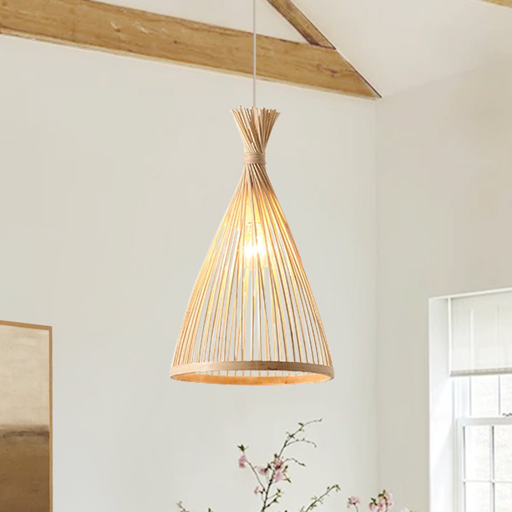 Woven Pendant Light Bamboo Cone Shade Tapered Hanging Ceiling Fixture Kitchen Dining