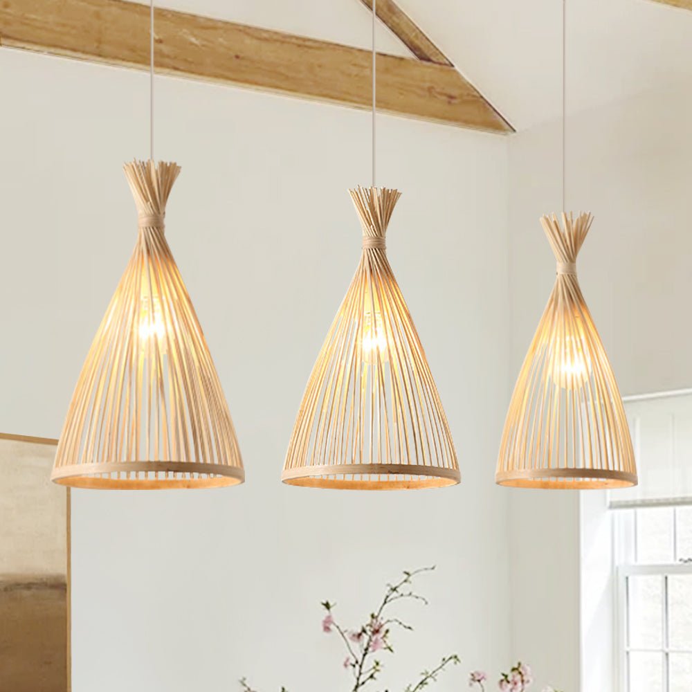 Woven Pendant Light Bamboo Cone Shade Tapered Hanging Ceiling Fixture Kitchen Dining
