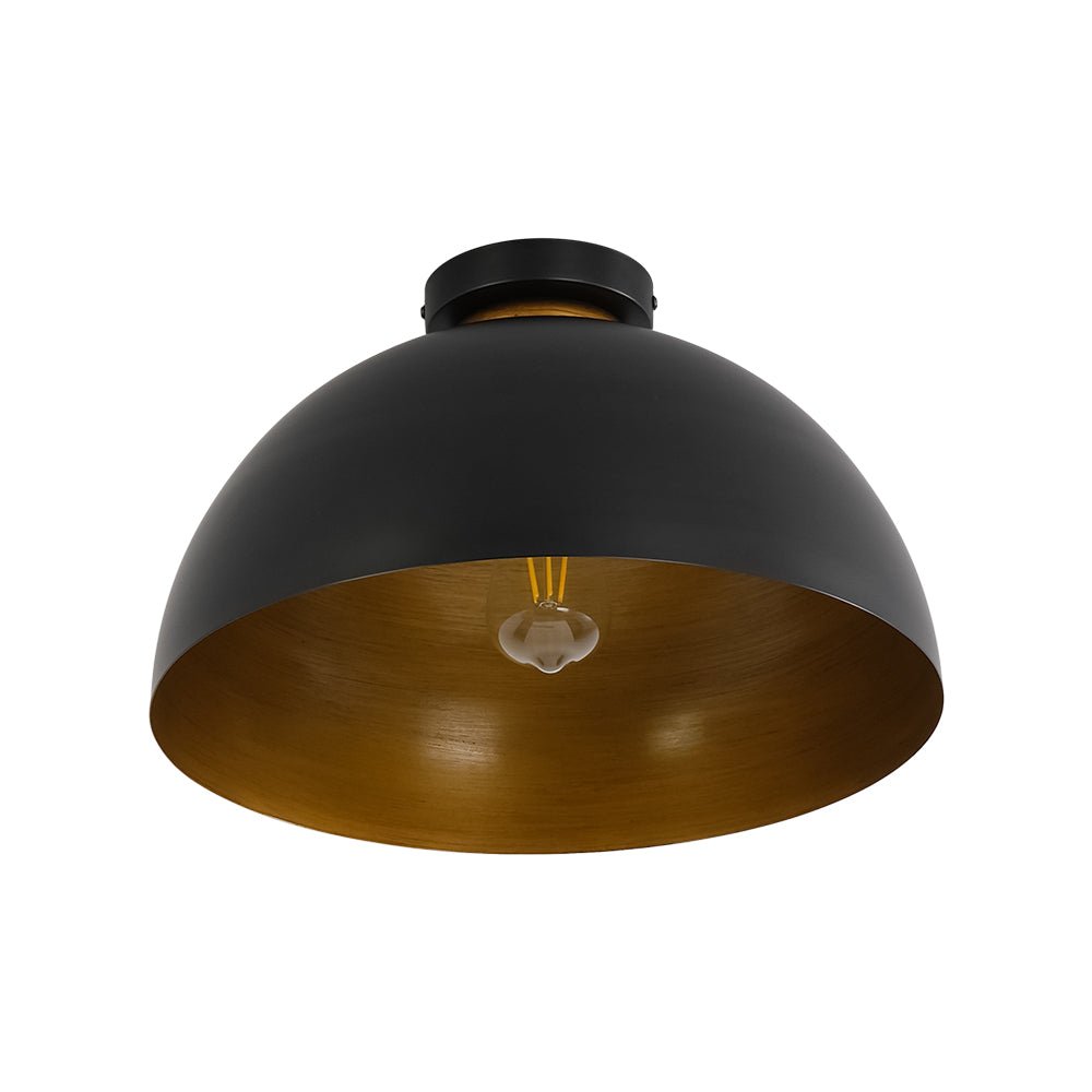 Black and Gold Ceiling Light Dome Shade Flush Mount 1-Light Indoor Fixture