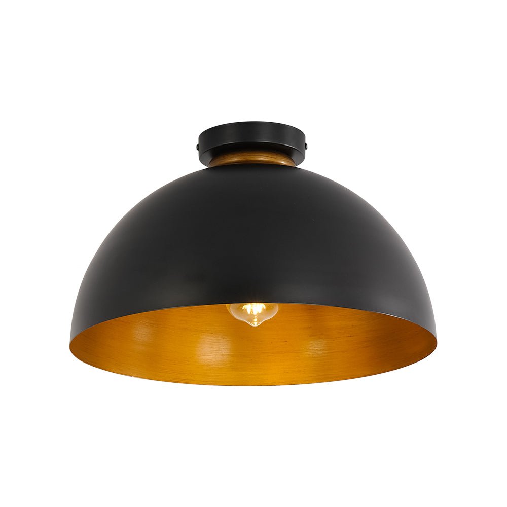 Black and Gold Ceiling Light Dome Shade Flush Mount 1-Light Indoor Fixture