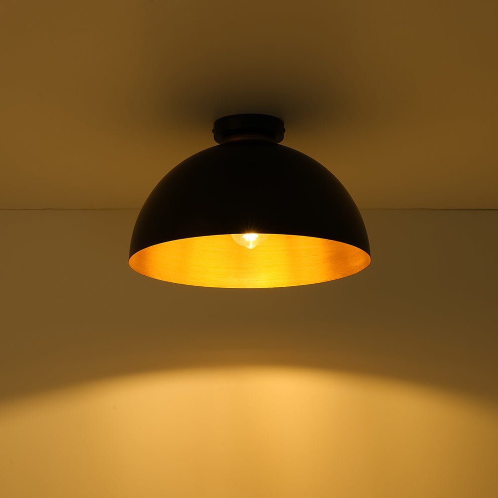 Black and Gold Ceiling Light Dome Shade Flush Mount 1-Light Indoor Fixture