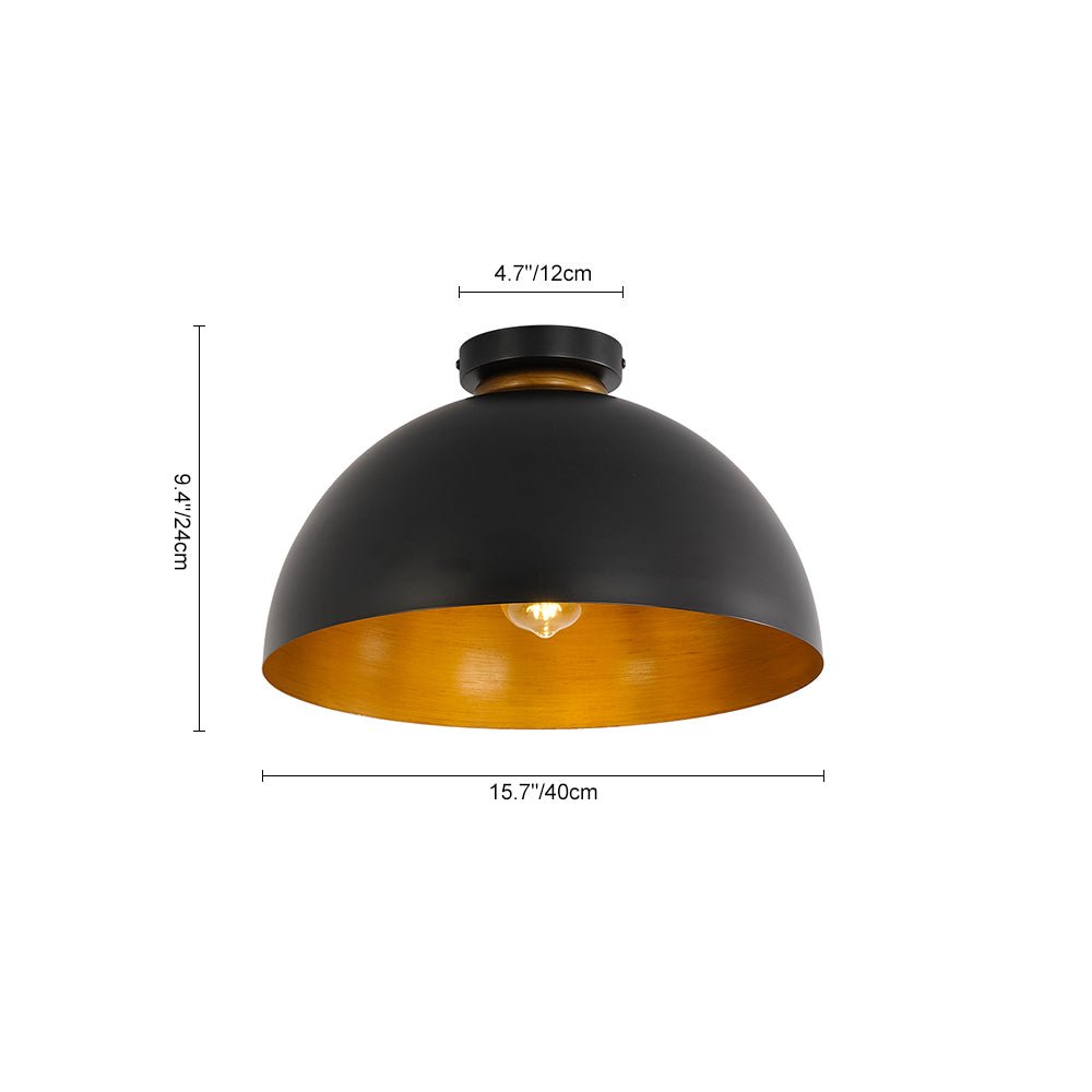 Black and Gold Ceiling Light Dome Shade Flush Mount 1-Light Indoor Fixture